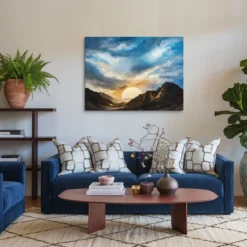 Large Mountain Sunset Canvas Wall Art Modern Living Room