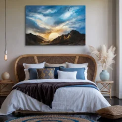 Large Mountain Sunset Canvas Wall Master Bedroom Wall Art