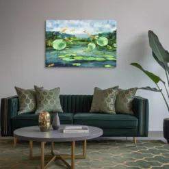 Large Peaceful Pond Canvas Wall Art Living Room