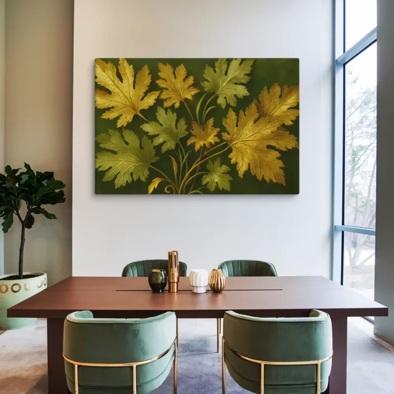 Large Sage Green Gold Botanical Baroque Wall Art Office