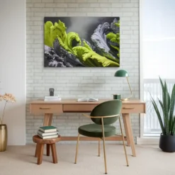 Lime Green and Gray Abstract Wall Art Canvas Home Office