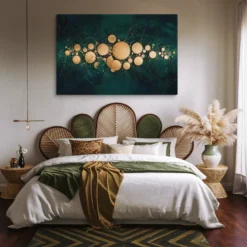 Luxurious Dark Green and Gold Abstract Canvas Wall Art Modern Farmhouse Bedroom