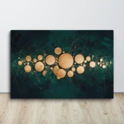 Luxury Gold and Dark Green Abstract Canvas Wall Art Large Horizontal