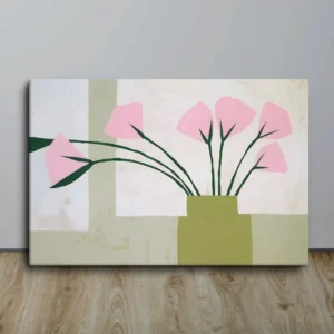 Minimalist Pink and Green Abstract Floral Canvas Wall Art