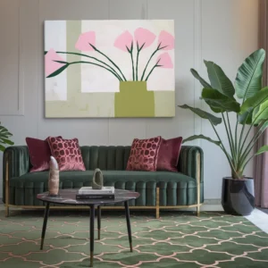 Minimalist Pink Green Abstract Flowers Luxurious Living Room Wall Decor
