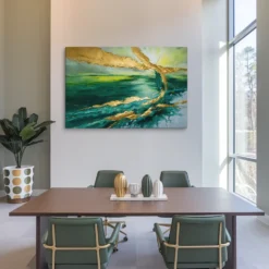 Modern Office Canvas Wall Decor Abstract Emerald Green Gold