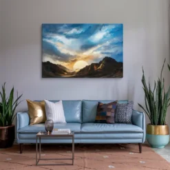 Mountain Sunset Canvas Wall Art Luxurious Contemporary Living Room
