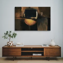 Navy Amber Brown Gold Abstract Orb Canvas Wall Art XXL