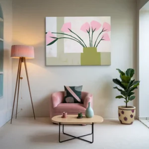 Pink Green Abstract Floral Canvas Wall Hanging Lounge