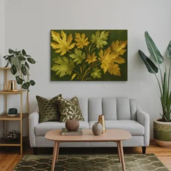 Sage Green Gold Botanical Baroque Canvas Wall Art Living Room