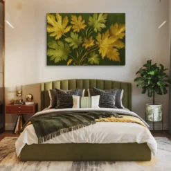 Sage Green Gold Botanical Baroque Canvas Wall Art Luxurious Master Bedroom