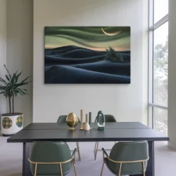 Large Surreal Twilight Landscape Canvas Art Office Wall Decor Olive Green and Gold