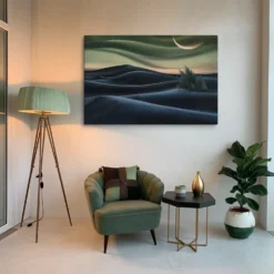 Surreal Twilight Landscape Canvas Art Olive Green Black Wall Decor Lounge