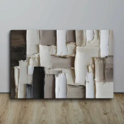Textured Brushstroke Abstract Neutral Canvas Wall Art Beige, Cream, Dark Brown Painting