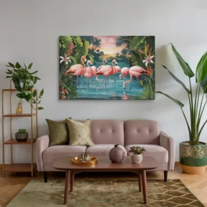 Tropical Sunset XXL Canvas Wall Art Living Room Pink and Green