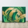 Verdant Motion Abstract Green-Gold Swirl Canvas Art Large Horizontal