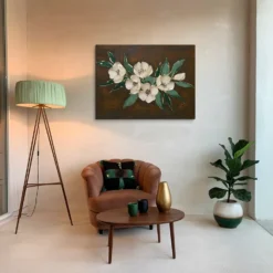 Vintage Brown Green Gold Foliage Canvas Wall Art Lounge Room