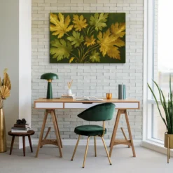 Warm Botanical Green and Gold Botanical Canvas Art Reading Nook