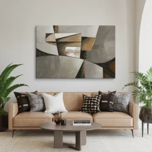 XXL Minimalist Neutral Gray and Brown Abstract Canvas Wall Art Contemporary Sitting Room