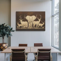 Large gold and brown safari animals canvas wall office wall art decor