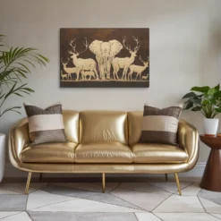 Light gold and dark brown luxurious Africa wildlife canvas art small living room