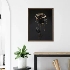 20x30 Canvas Minimalist Black Gold Rose Framed Wall Art