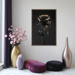 24x36 Canvas Large Tall Black Gold Rose Wall Art