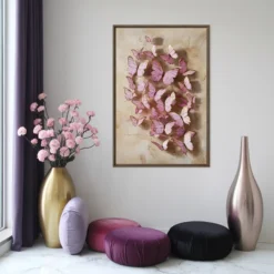24x36 Canvas Pink Gold Butterflies Children Nursery Room Wall Decor