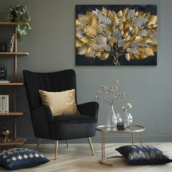30x40 Gold Silver Leaves Canvas Wall Art Lounge Room Decor