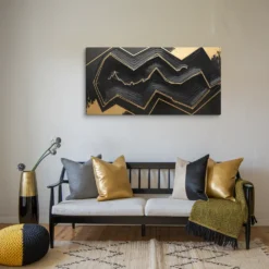 30x60 Canvas 3D Abstract Topographic Wall Hanging Minimalist Living Room Black Gold