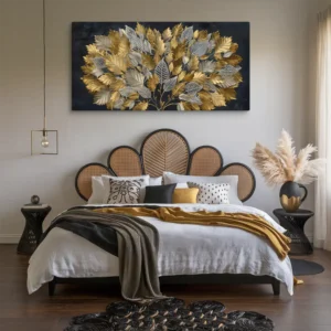 30x60 Canvas Gold Silver Leaves Wall Hanging Bedroom Decor