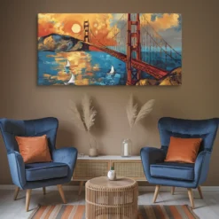 Horizontal 30x60 Canvas Golden Gate Bridge Sunset California Impressionist Print