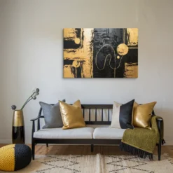 Abstract Black and Gold Canvas Art Minimalist Living Room