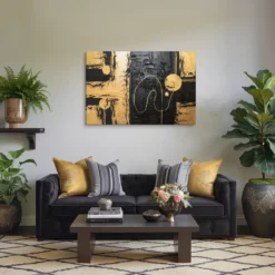 Abstract Black Gold Canvas Print Living Room Wall Decor