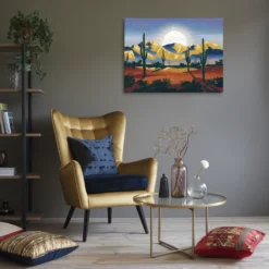 Abstract Desert Sunrise Mountain Landscape Canvas Art Lounge