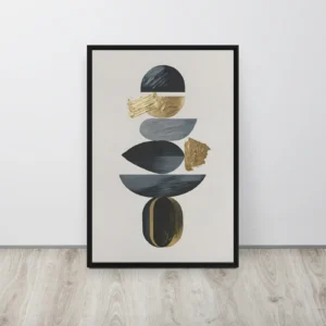 Abstract Geometric Canvas Art Black Gold Gray Contemporary Framed Vertical Wall Decor