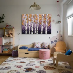 Birch Tree Wall Art-Gold Purple Nursery Room Wall Decor