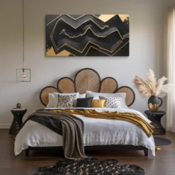 Black Gold Abstract Topographic Large Canvas Print Luxury Bedroom Wall Decor