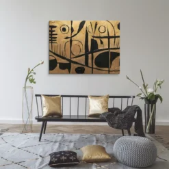 Black Gold Geometric Abstract Canvas Art Minimalist Room Wall Décor