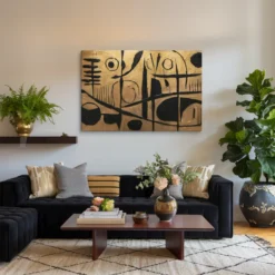 Black Gold Geometric Abstract Canvas Art Modern Living Room Wall Décor