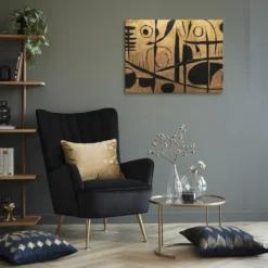 Black Gold Geometric Abstract Canvas Wall Hanging Lounge