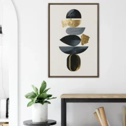 Black Gold Gray Abstract Shapes Framed Canvas Wall Art