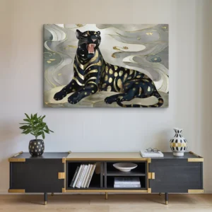 Black Gold Silver Big Cat Canvas Wall Art XXL