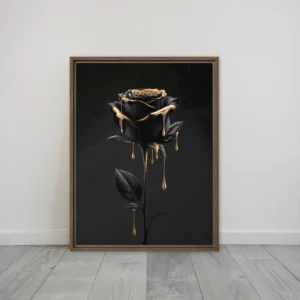 Black Rose Gold Drip Framed Canvas Wall Art Luxurious Large Tall Vertical Decor