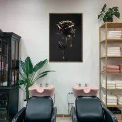 Black and Gold Rose Flower Framed Canvas Beauty Salon Wall Art
