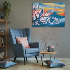 Blue Jay Cherry Mountain Sunset Canvas Wall Art