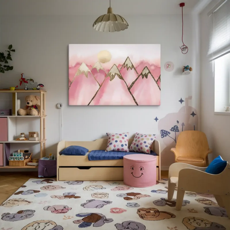 Blush Pink and Gold Foil Mountain Canvas Art Nursery Room Wall Decor