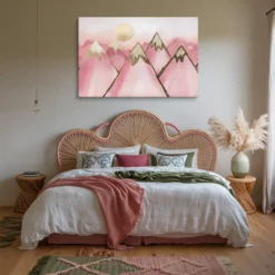 Boho Bedroom Wall Art Pink Gold Landscape