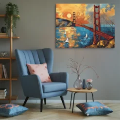 California San Francisco Golden Gate Bridge Sunset Impressionist Print Canvas Large