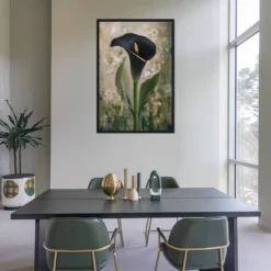 Call Lily Canvas Art Office Wall Decor Green Gold Black